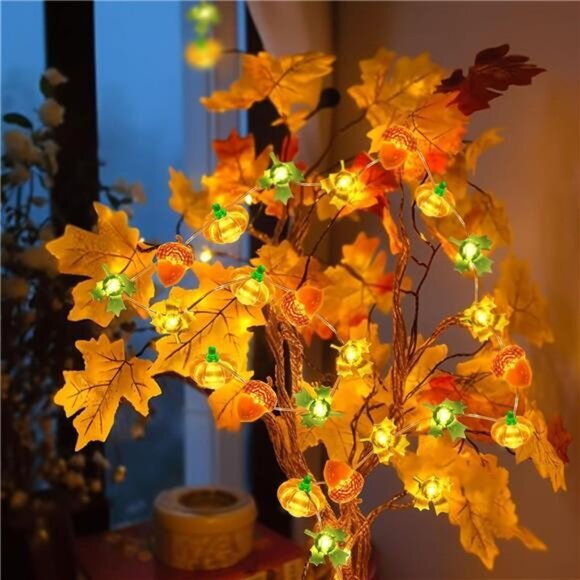 Fall Decorations for Home 30 LED Pumpkin Maple Leaf Lights Battery Operated - Picture 6 of 6